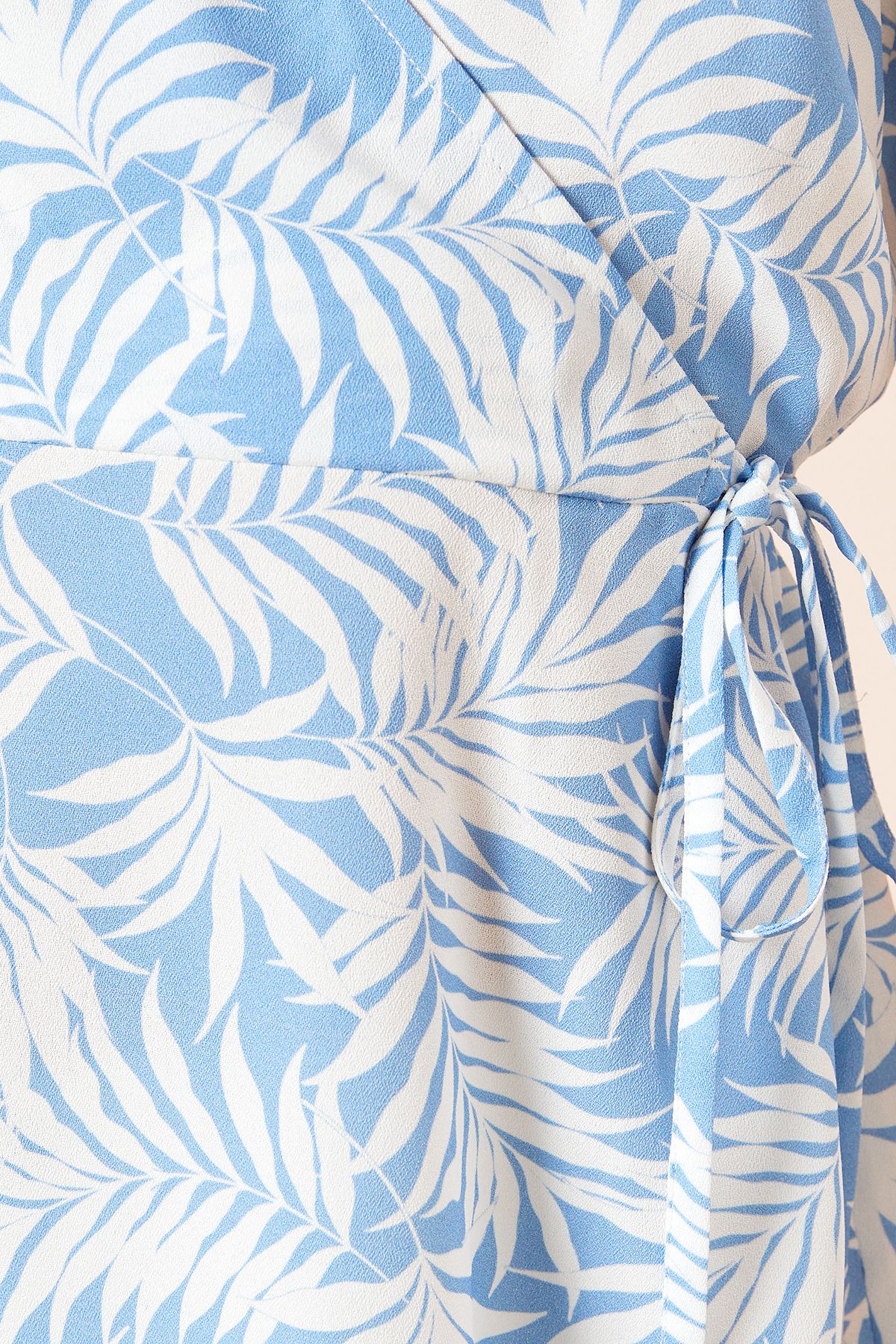 Dorothy Perkins Palm Wrap Front Frill Sleeve blouse Blue image 5