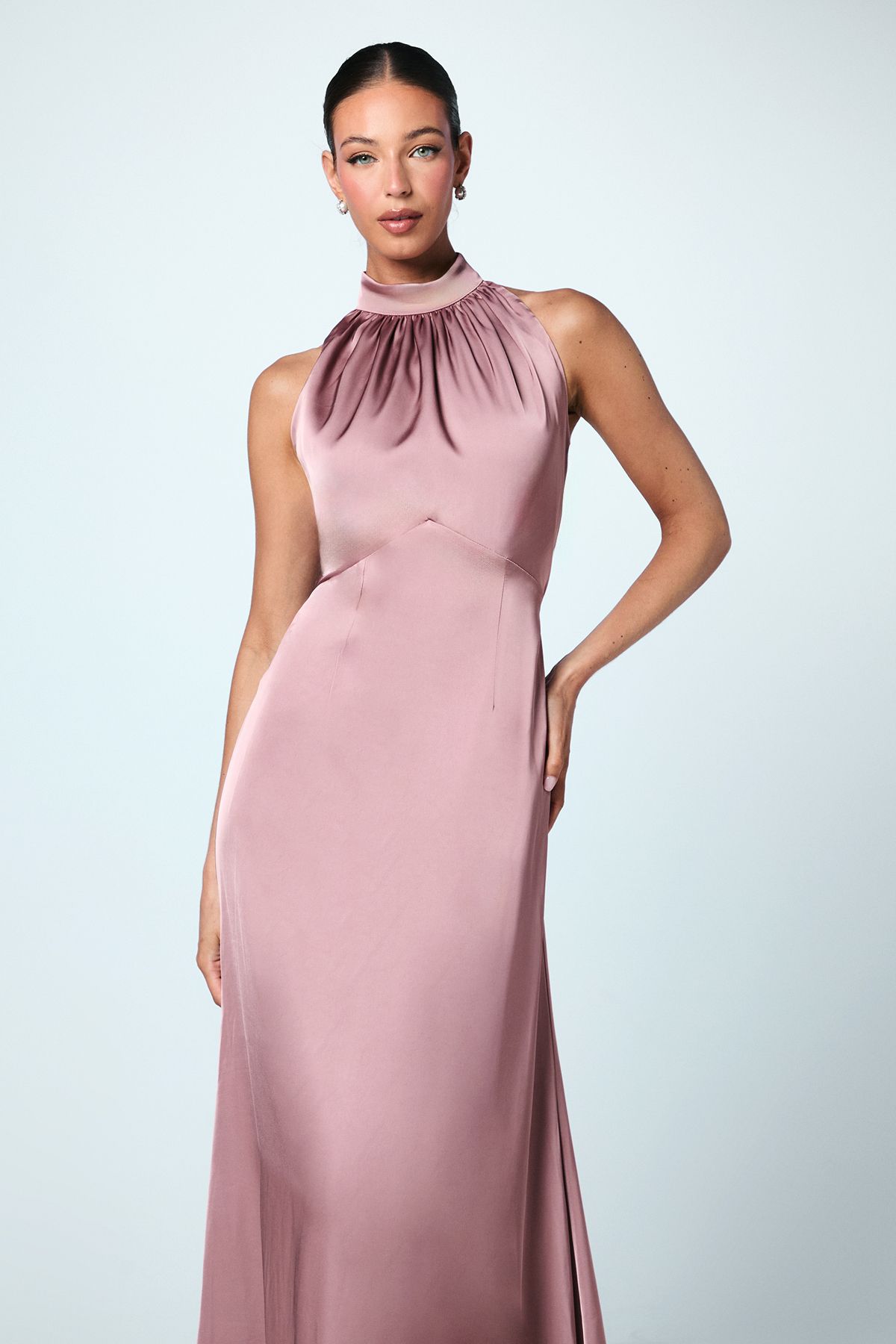 Coast Satin Halterneck Maxi Bridesmaid Dress Mink image 2