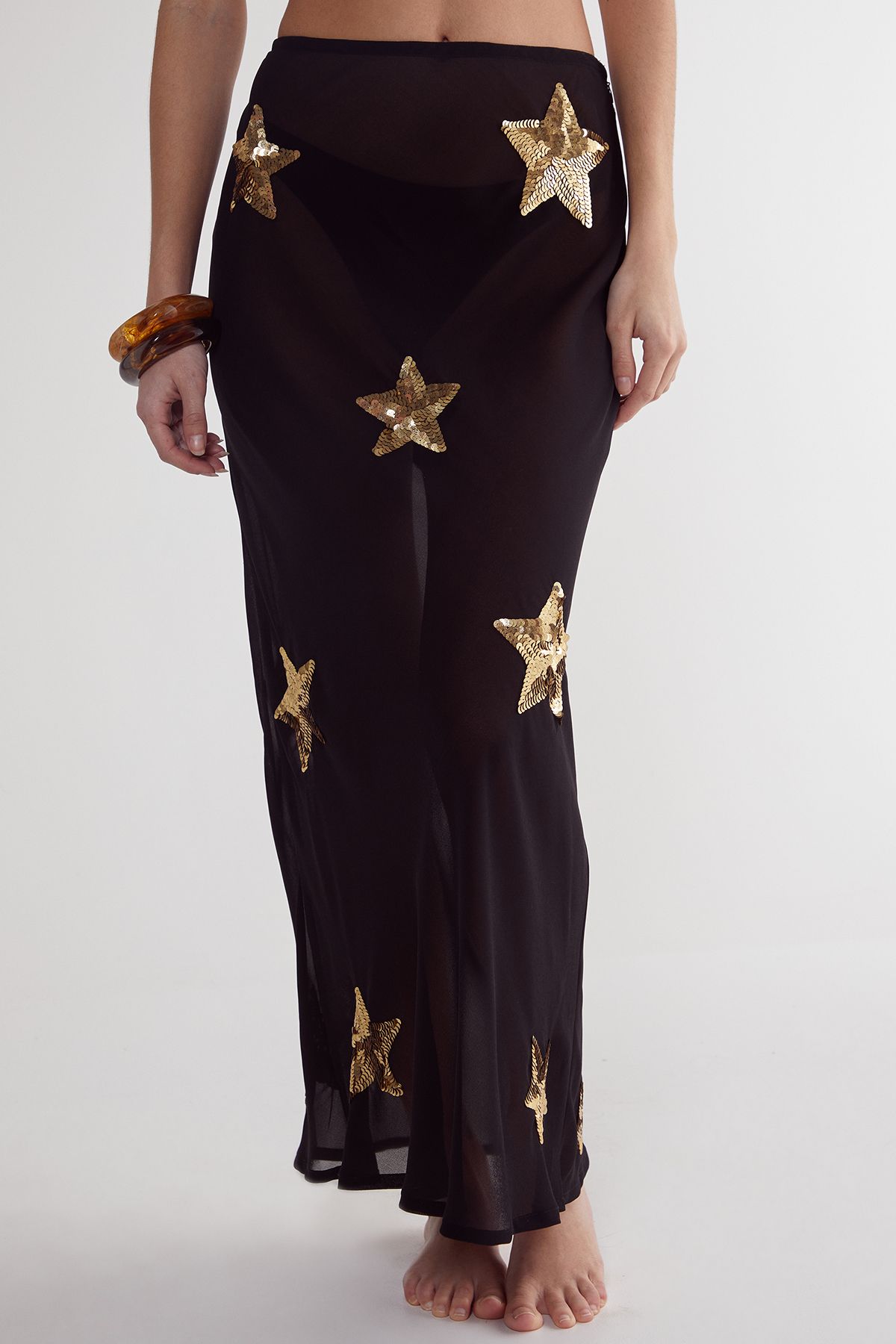NastyGal Star Embellished Midi Beach Skirt Black image 2