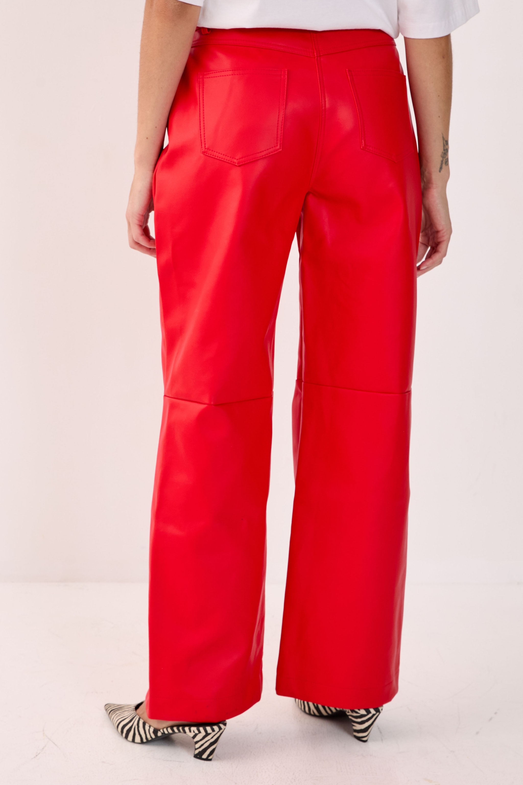 NastyGal Essentials Faux Leather Trouser Red image 4