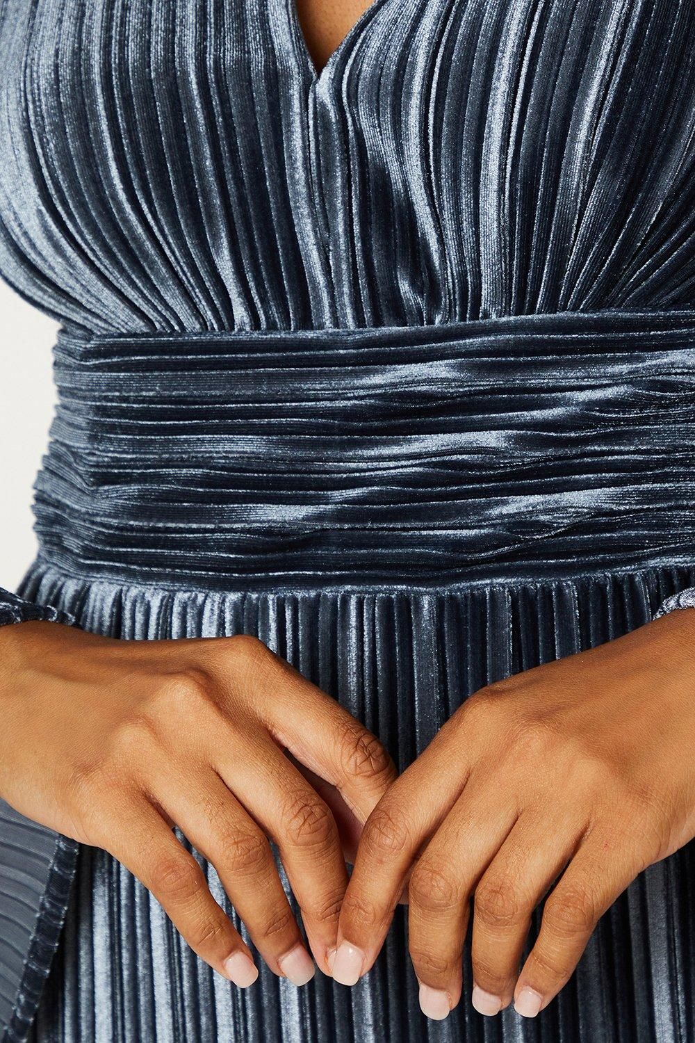 Coast Pleated Velvet Long Sleeve Pencil Dress Steel image 5