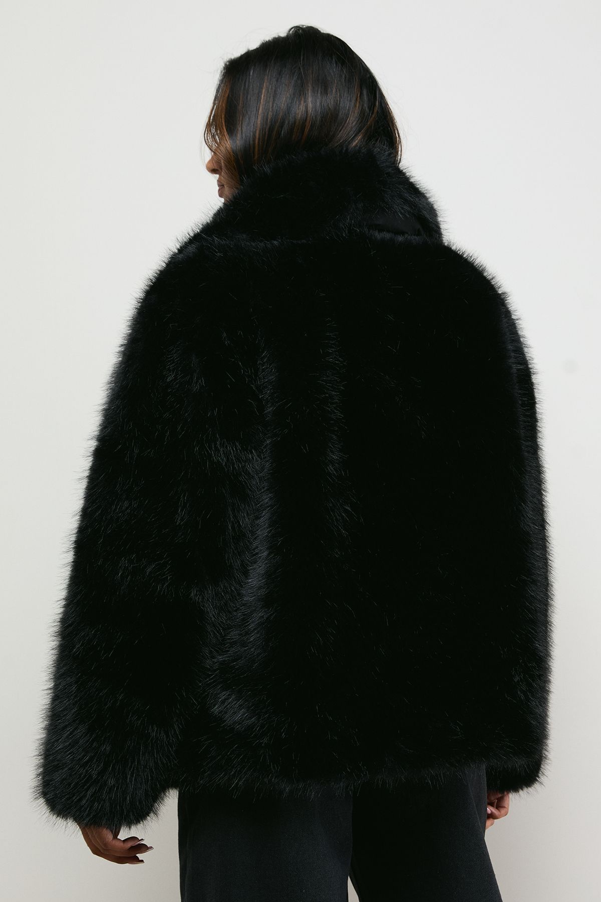 Oasis Fur Jacket With Scarf Black image 3