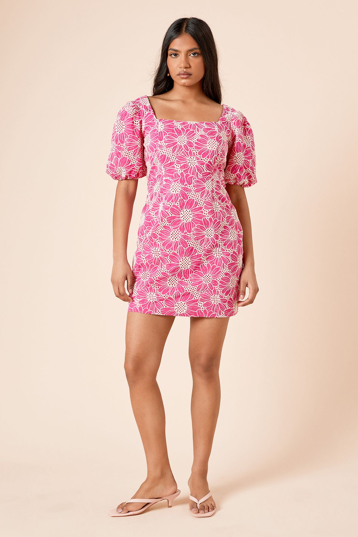 Dorothy Perkins Petite Cutwork Floral Scalloped Edge Mini dress Pink image 1