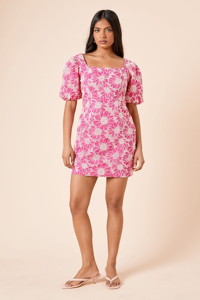 Dorothy Perkins Petite Cutwork Floral Scalloped Edge Mini dress Pink