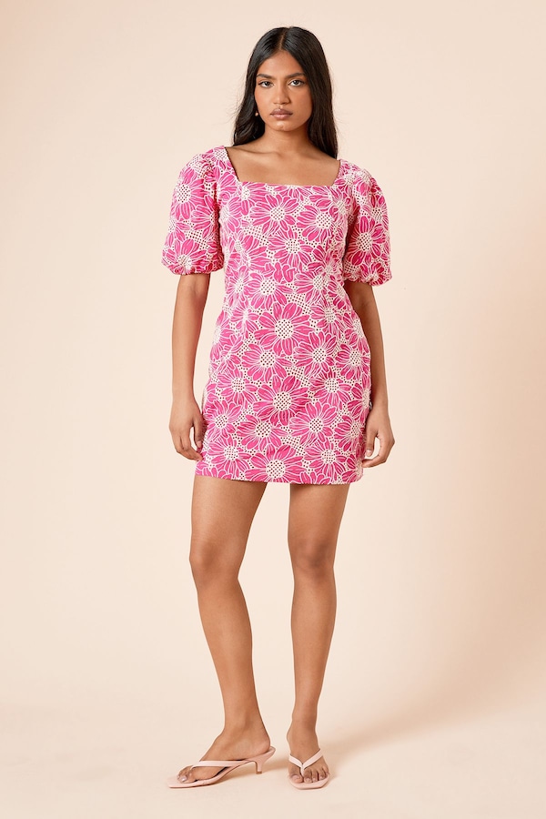 Dorothy Perkins Petite Cutwork Floral Scalloped Edge Mini dress Pink