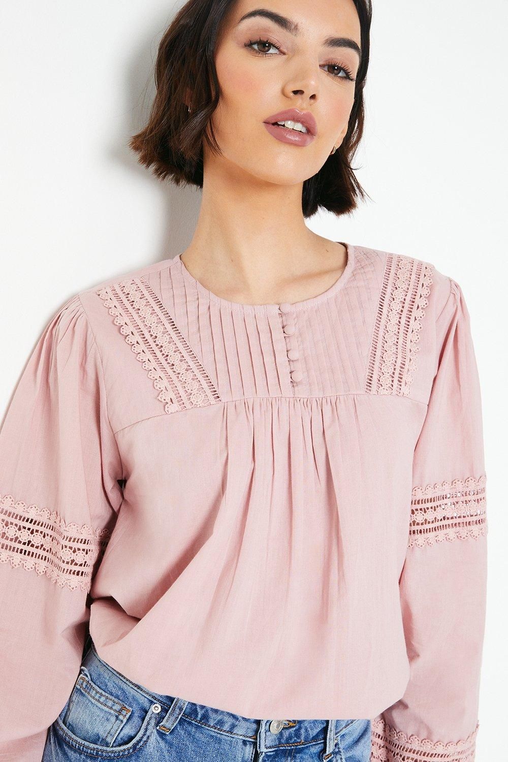 Oasis Lace Insert Broderie Blouse Blush image 4