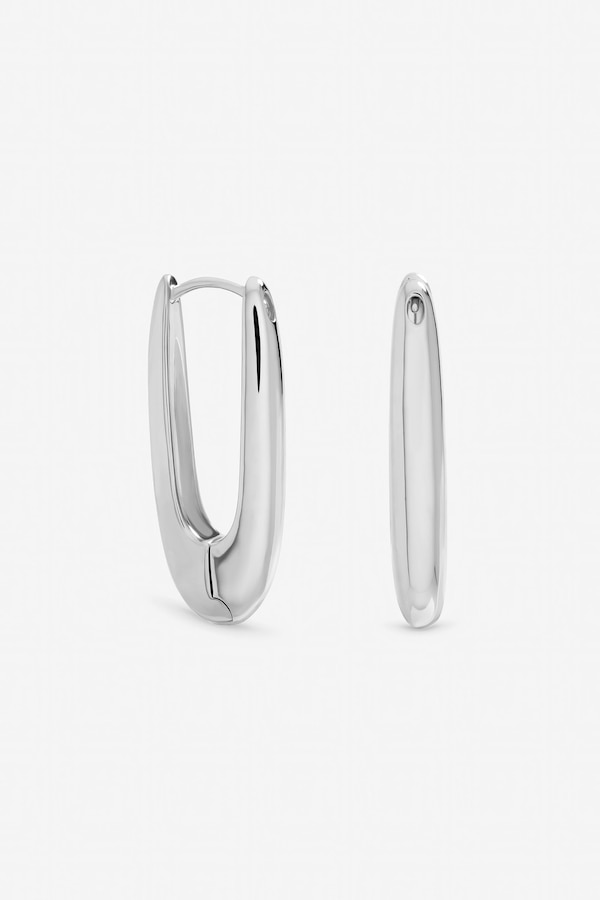 Inicio Sterling Silver Plated Polished Long Fluid Hoop Earrings