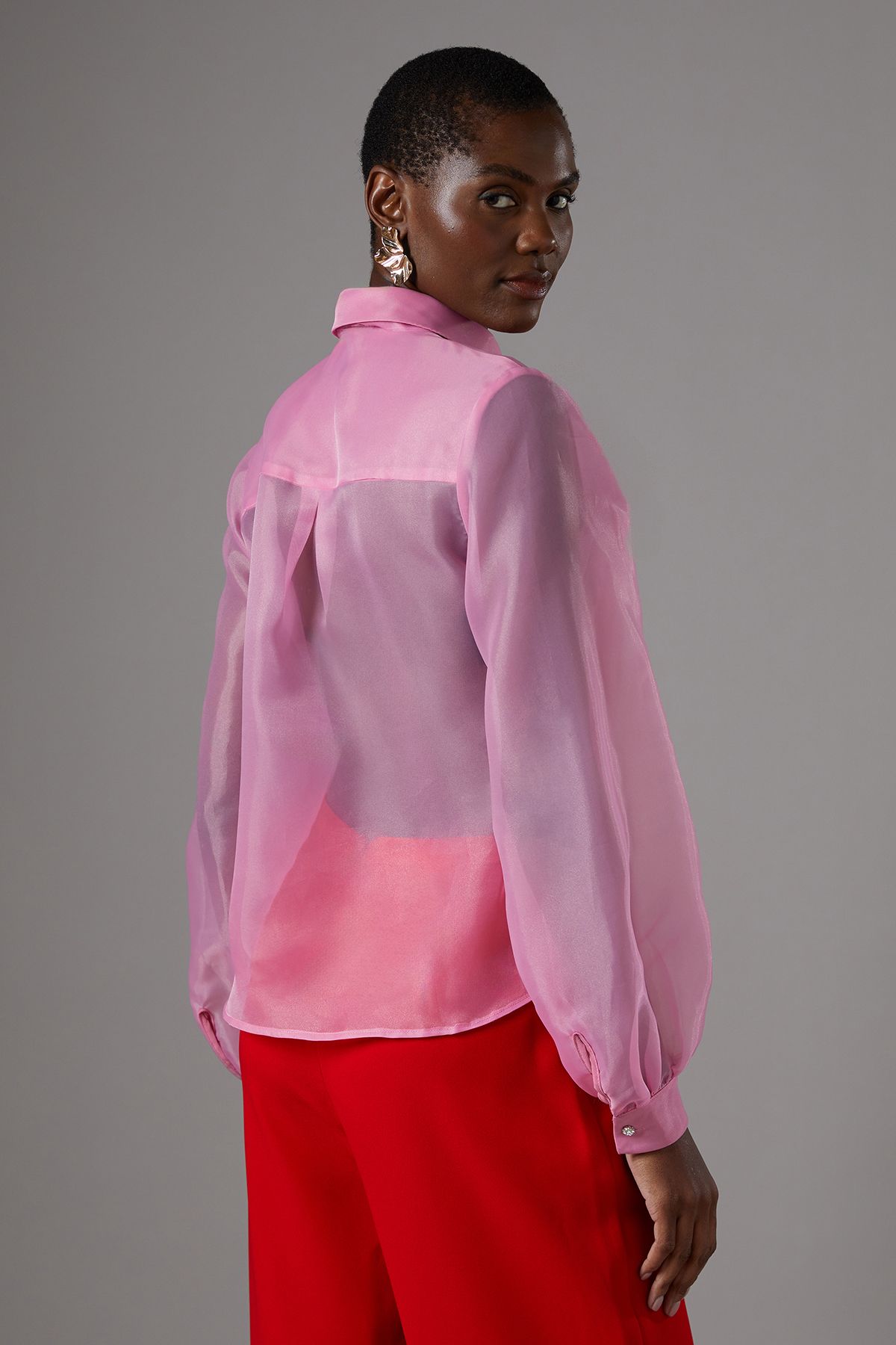 Coast Statement Tie Neck Organza Blouse Pink image 3
