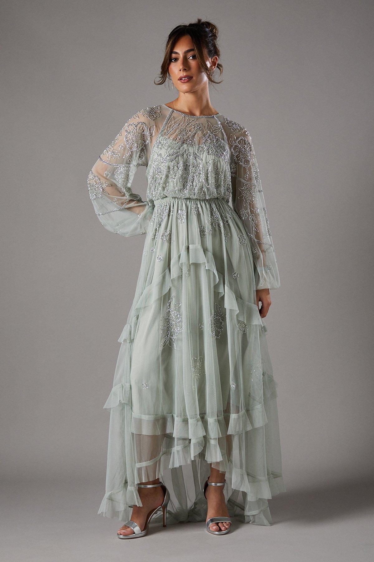 Womens Dresses Quiz Grey Chiffon Embellished Maxi Dress Grey Chiffon Maxi  Quiz Grey Maxi Dress Chiffon