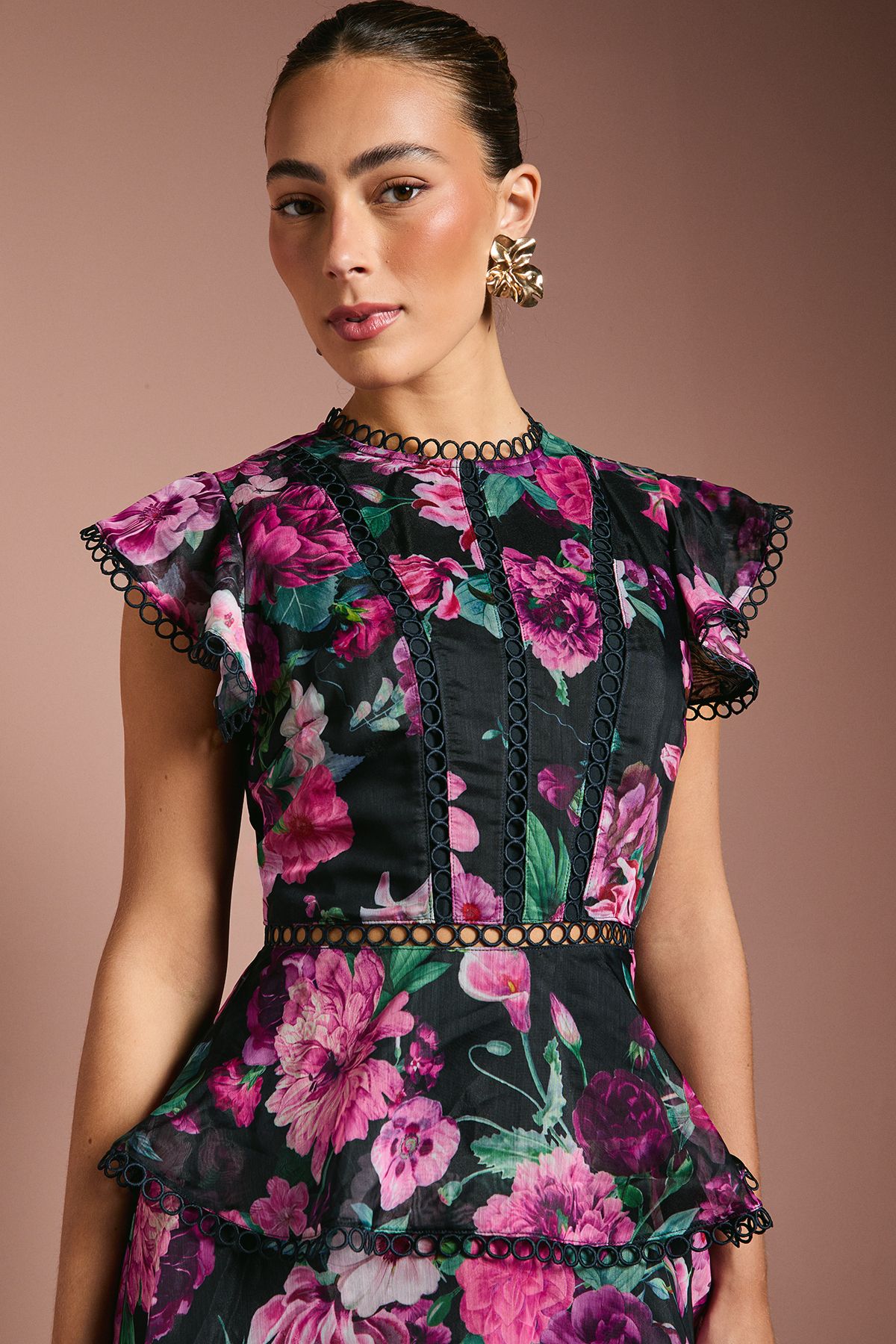 Coast Lace Trim Tiered Organza Midi Dress Navy image 4