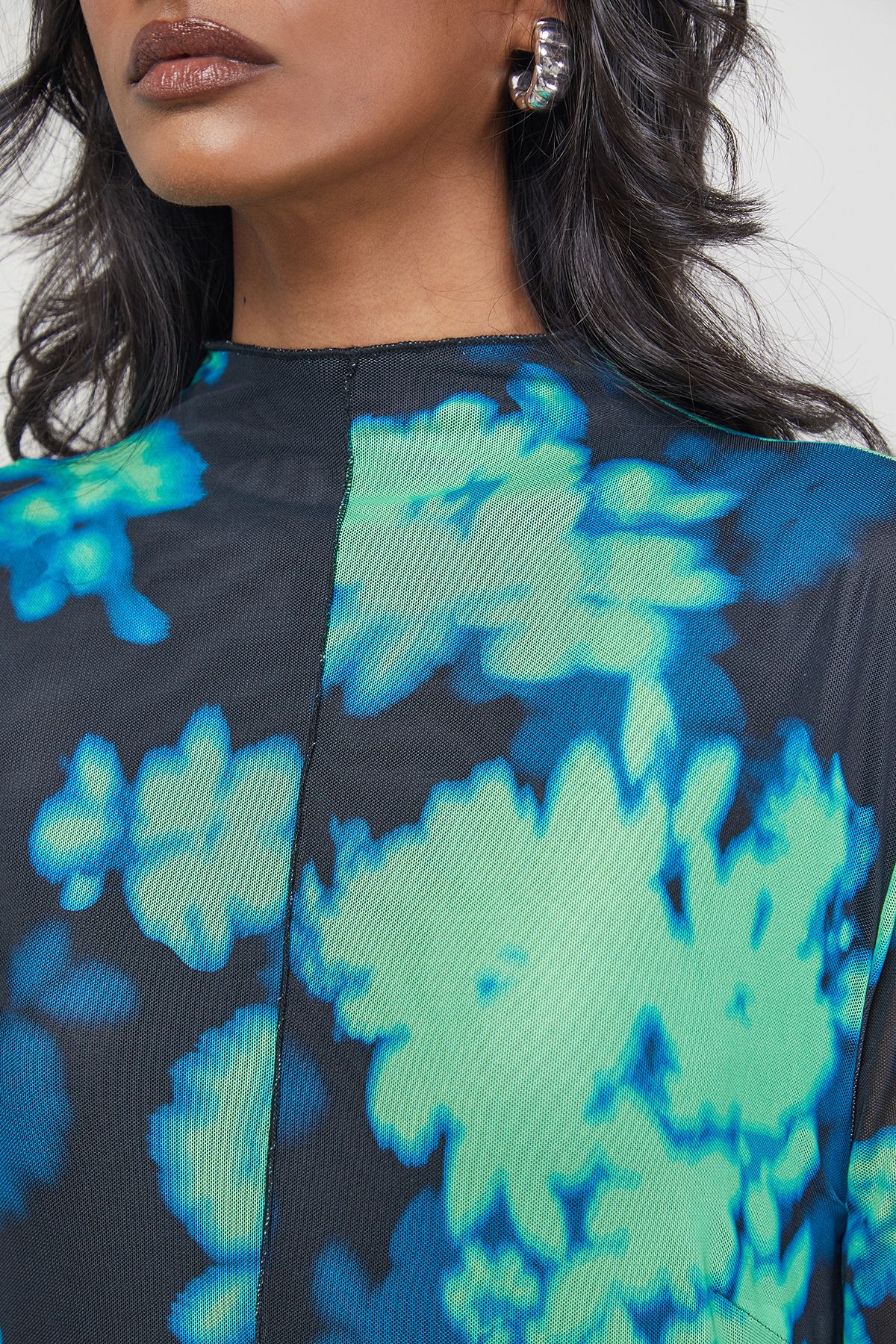 Warehouse Print Mesh Lettuce Edge Maxi Dress Multi image 5