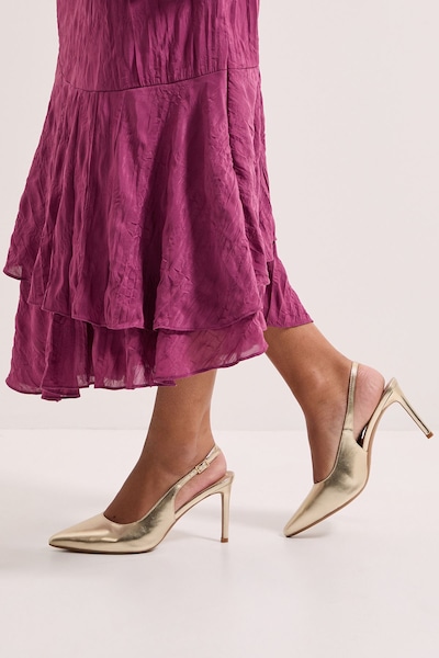 Dorothy Perkins Wide Fit Dasha Sling Back High Stiletto Court Shoes Gold