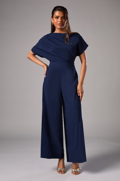 Coast Petite Pleat Off The Shoulder Jumpsuit Navy