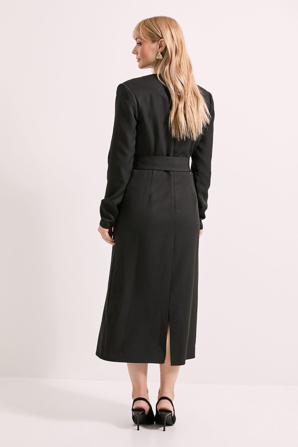 Principles Wrap Neck Belted Crepe Pencil Dress Black image 3