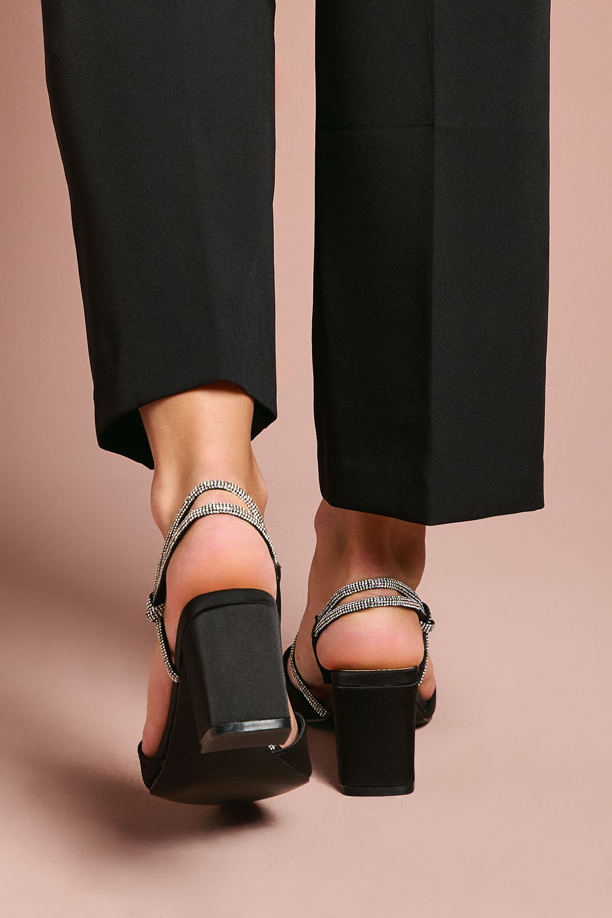 Coast Wide Fit Deyla Satin Diamante Asymmetric Strap High Clock Heel Court Shoes Black image 4