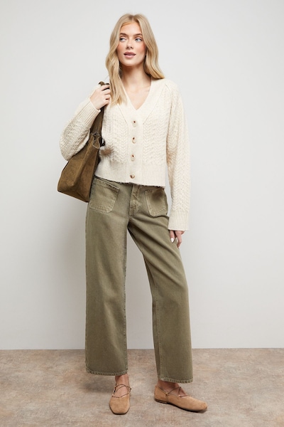 Oasis Stitchy V Neck Cardigan Ecru