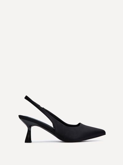 Linzi Izzie Wide Fit Black Lycra Sling Back Low Court Heel