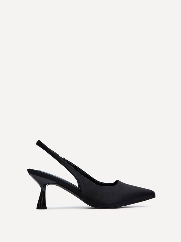 Linzi Izzie Wide Fit Black Lycra Sling Back Low Court Heel