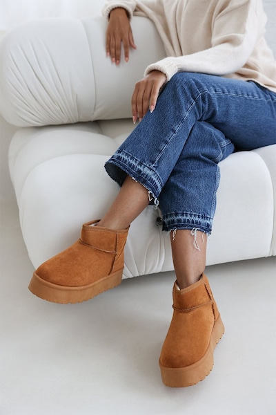 Where's That From 'Suri' Mini Faux-Suede Fur Lined Platform Ankle Slipper Boots