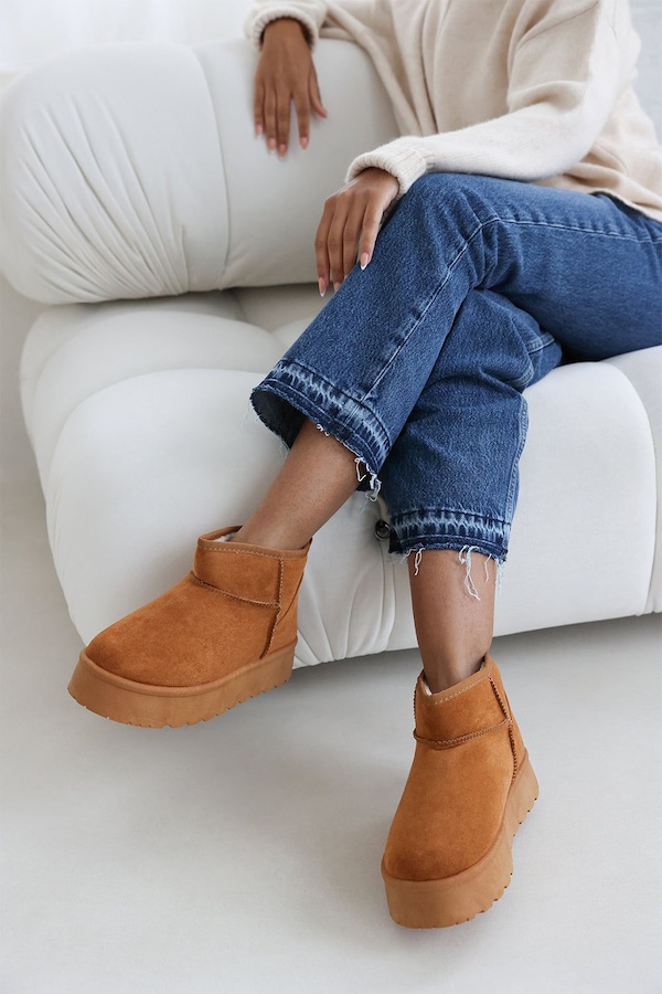 Where's That From 'Suri' Mini Faux-Suede Fur Lined Platform Ankle Slipper Boots