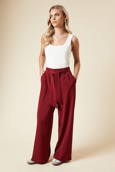 Dorothy Perkins Petite Paperbag Belted Wide Leg Trouser Plum