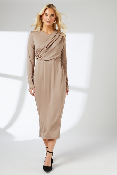 Principles Mink Drape Neck Jersey Midi Dress Mink