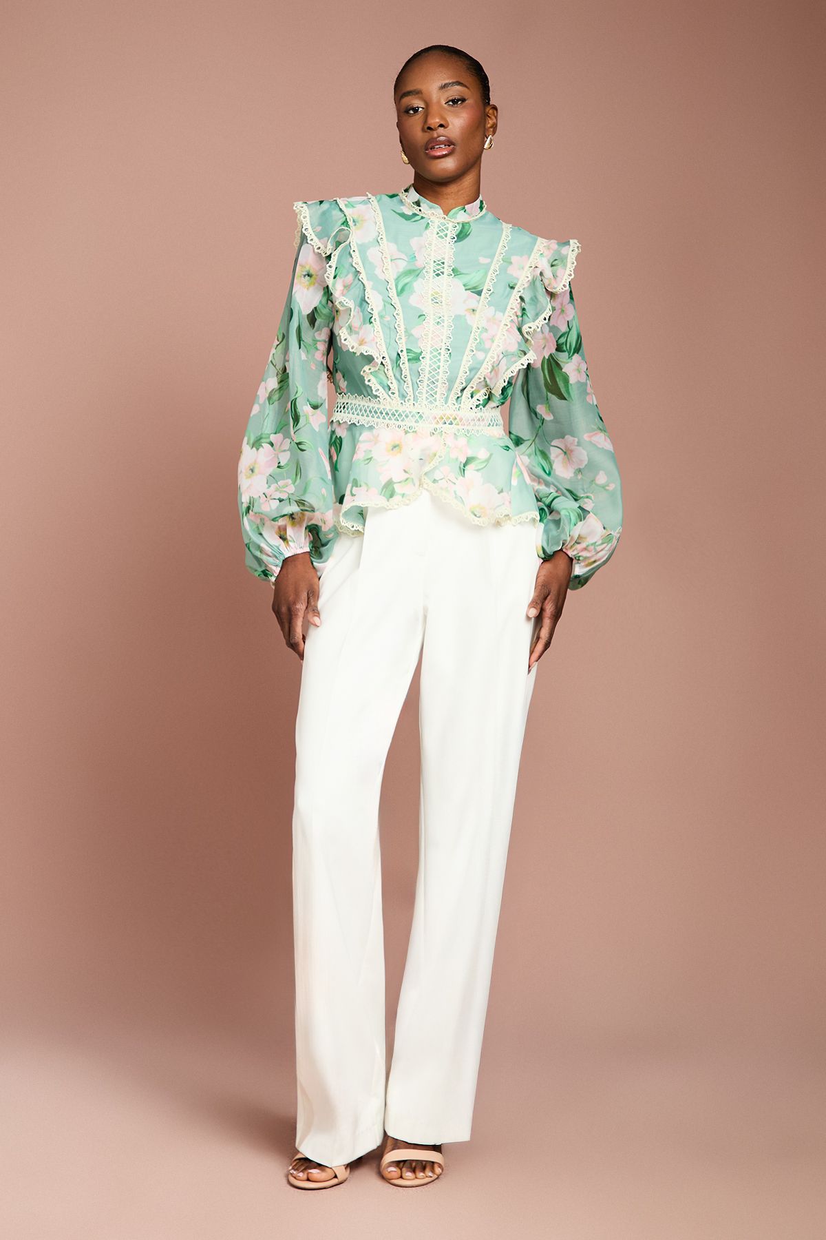 Coast Printed Long Sleeve Frill Organza Blouse Sage image 4