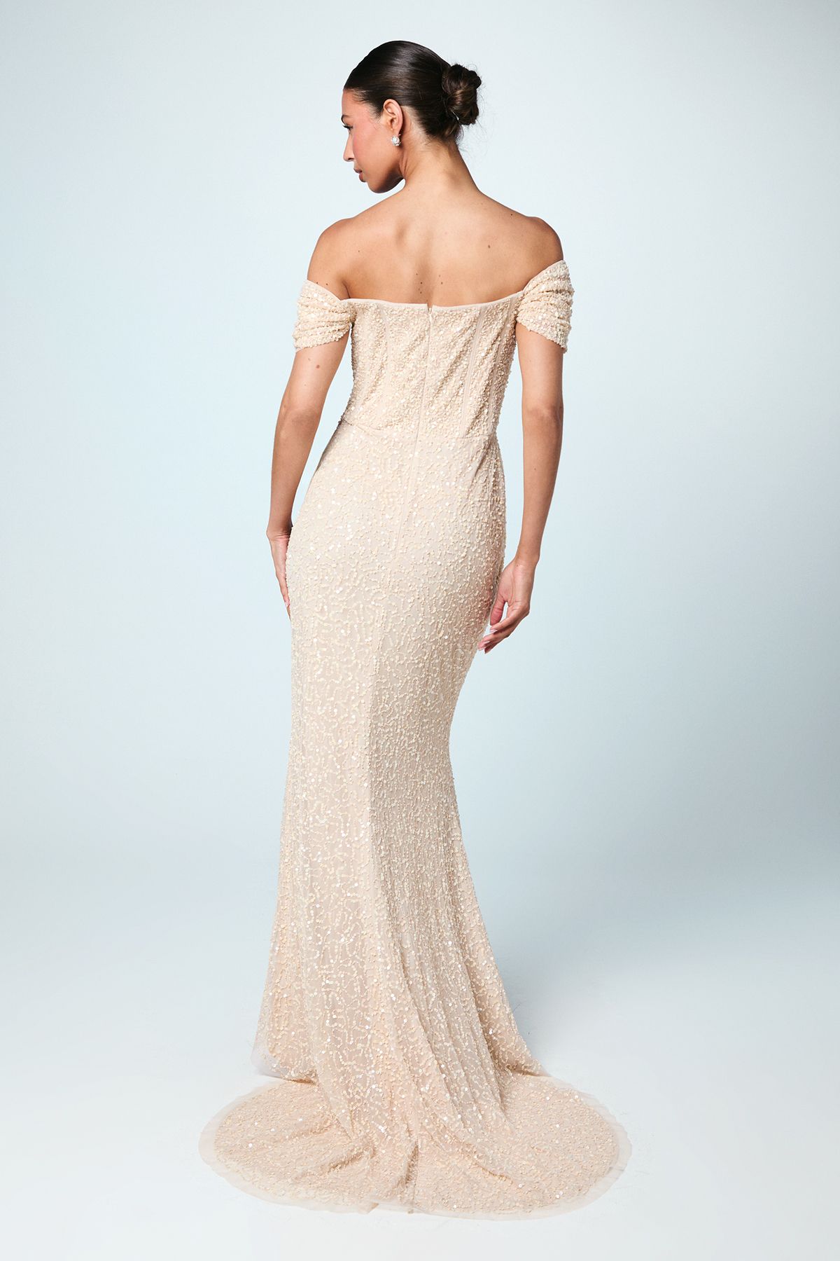 Coast Sequin Bardot Maxi Bridesmaid Dress Champagne image 3