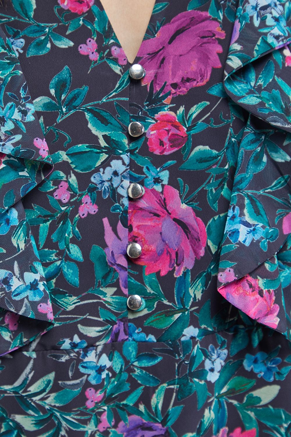 Oasis Printed Boho Ruffle Button Down Mini Dress Black image 5