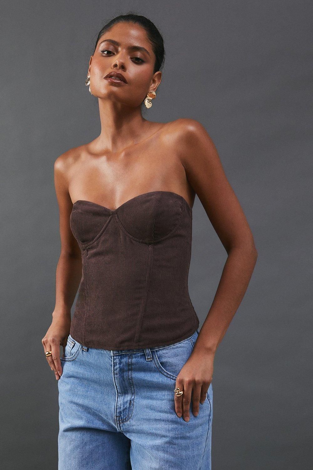 Warehouse Cord Bustier Top Chocolate image 1