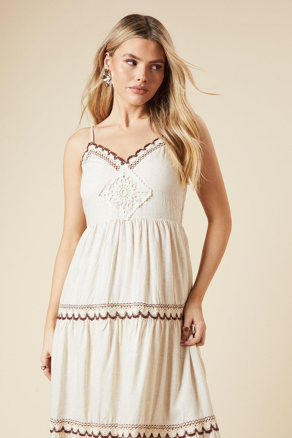 Dorothy Perkins Brown Trim Linen Strappy Maxi Dress Neutral image 2