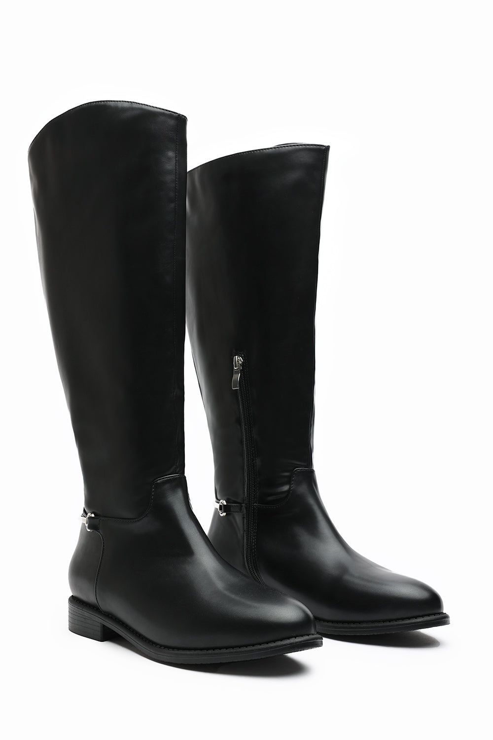 Where's That From 'Nyla' Knee High Boots With Low Flat Heel And Back Buckle Detail image 3