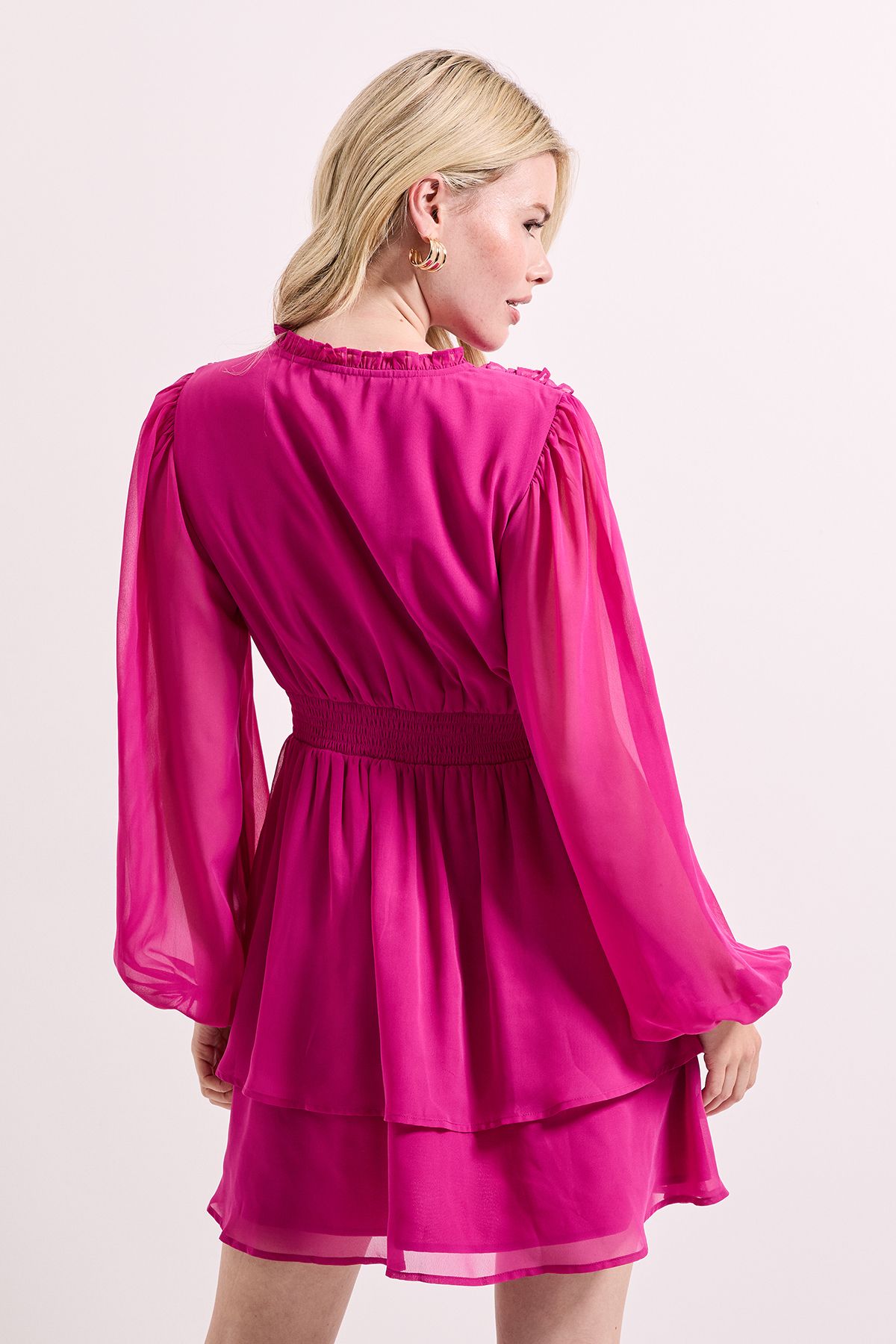 Dorothy Perkins Tie Neck Tiered Skirt Mini Dress Purple image 4