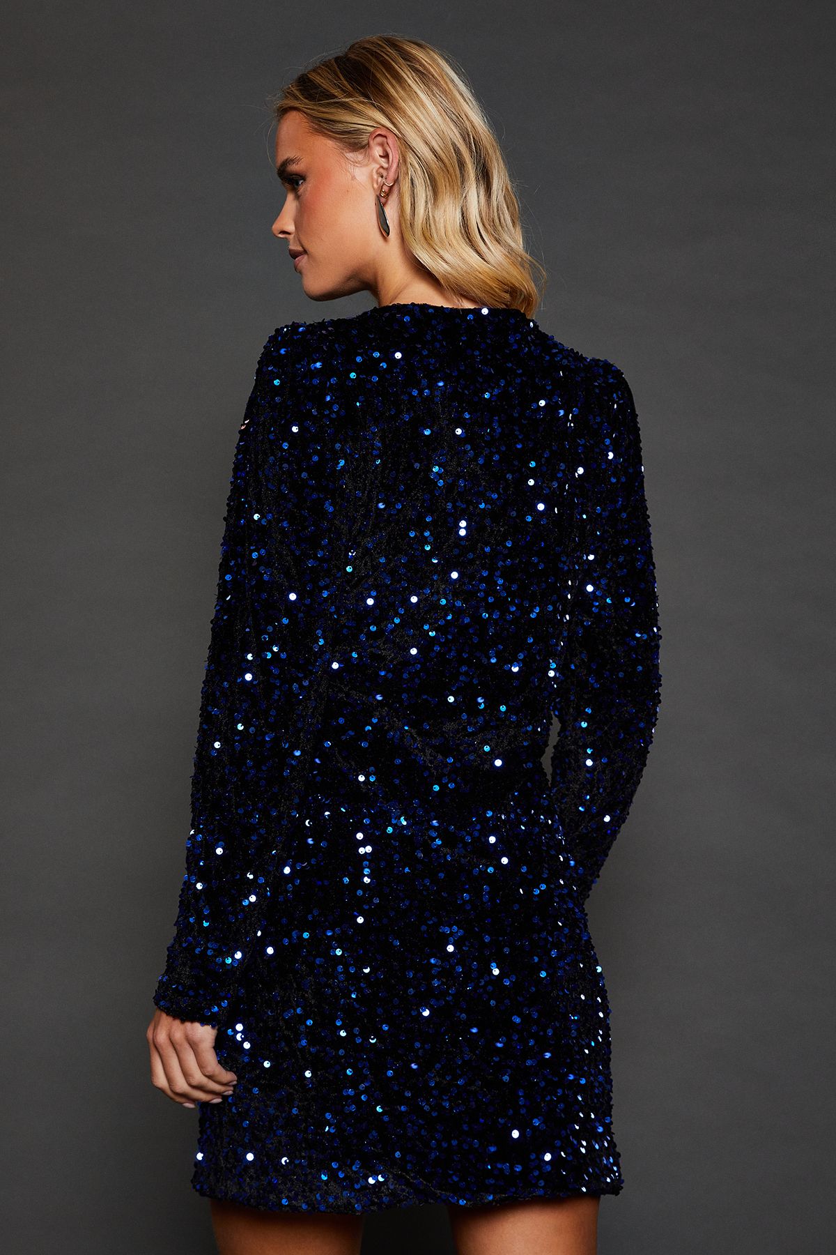 Dorothy Perkins Petite Lace Trim Sequin Mini Dress Blue image 3