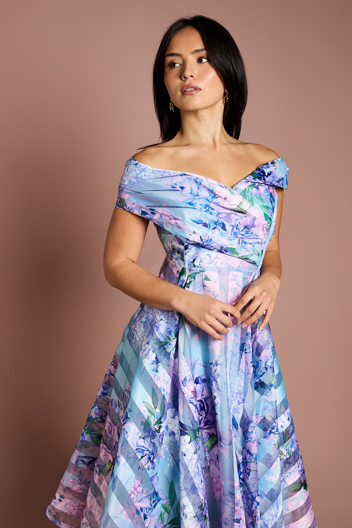 Coast Petite Stripe Organza Pleat Top Midi Dress Blue image 2