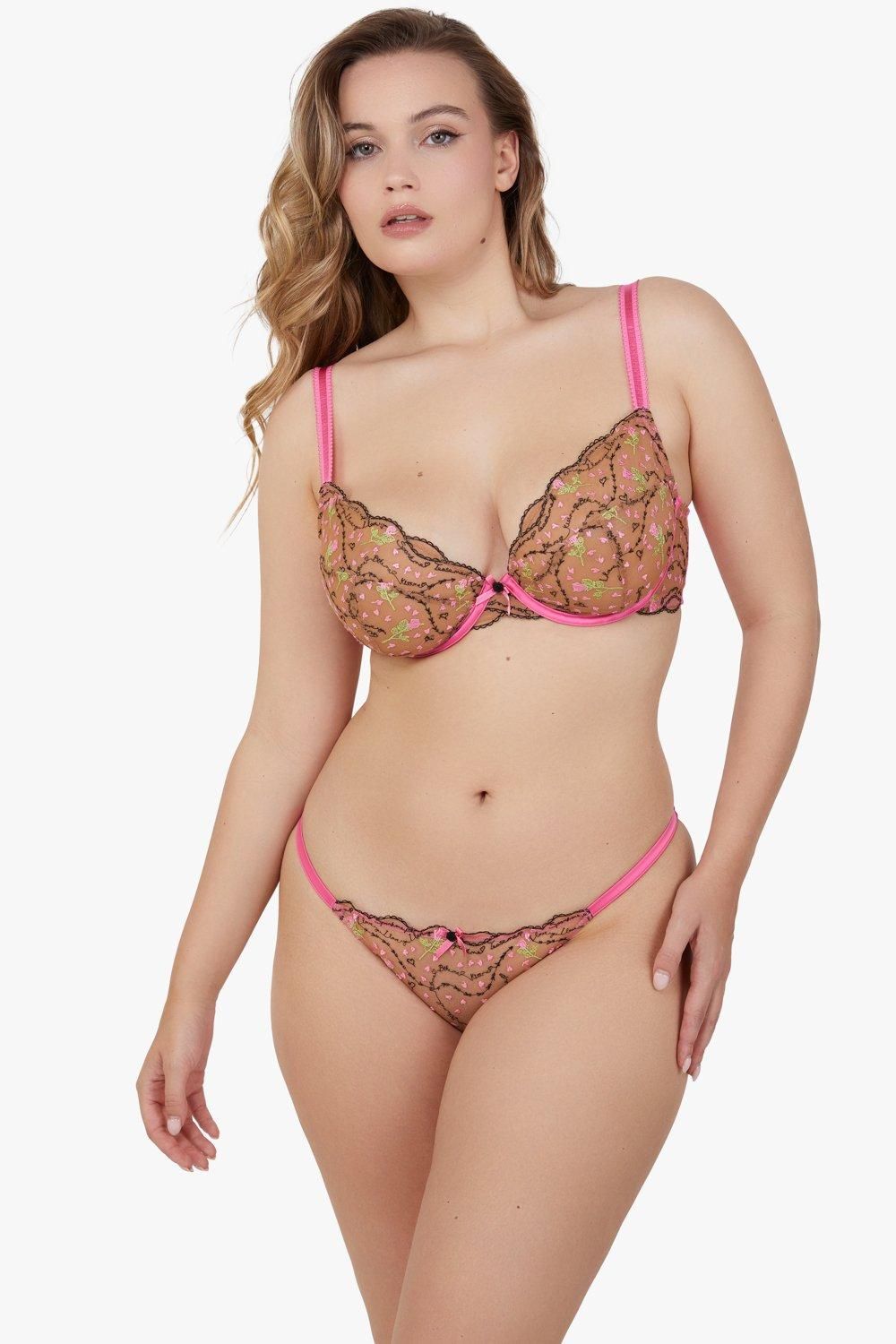 Playful Promises Spank Me Pink and Nude Custom Embroidery Tanga Brief image 2