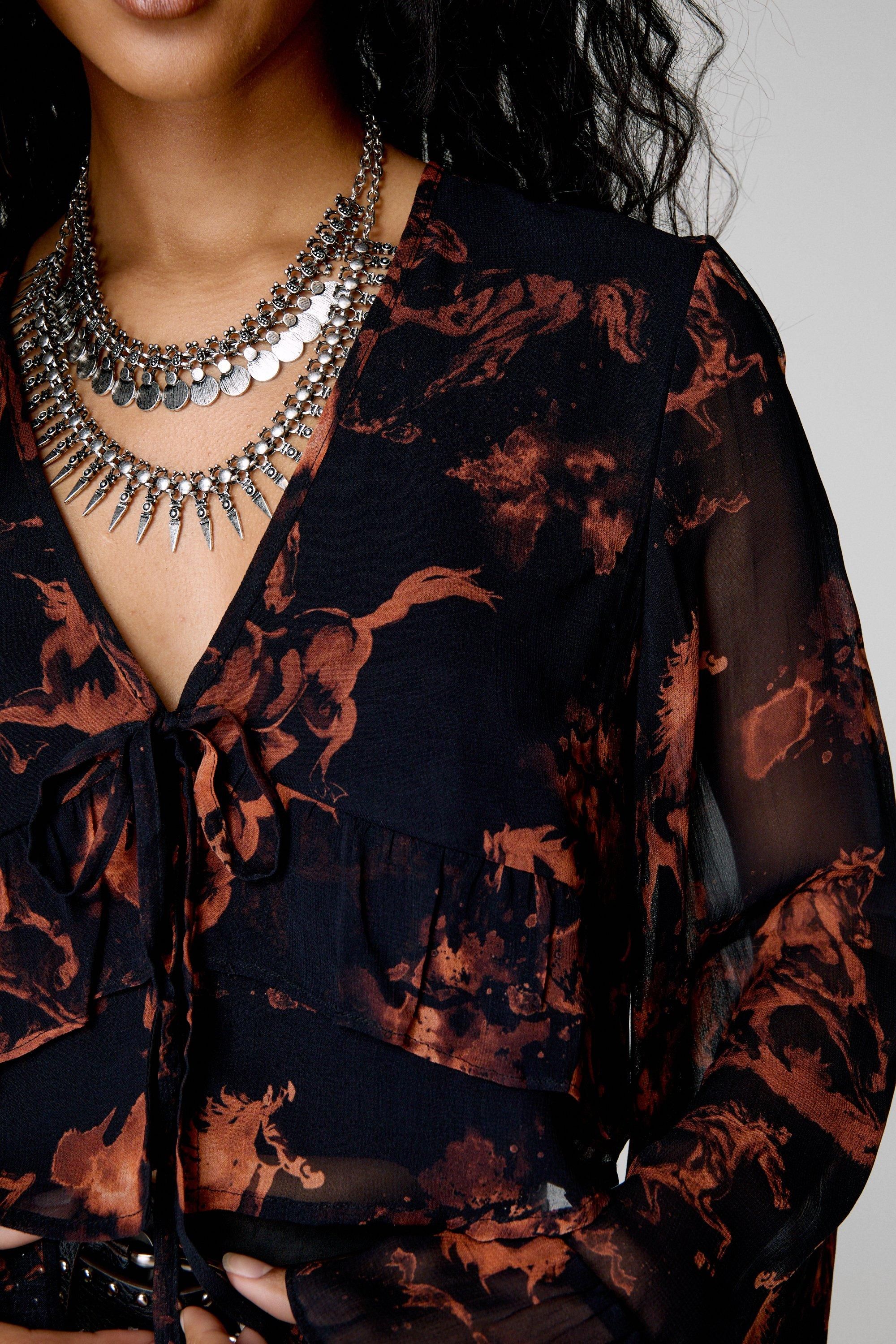 NastyGal Stallion Ruffle Tie Front Top Black image 3