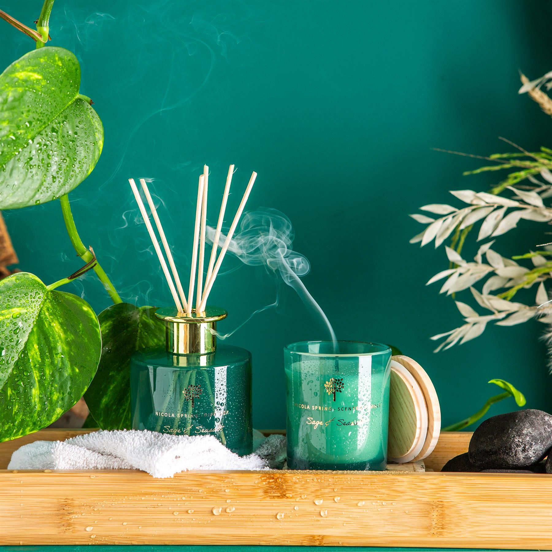 Nicola Spring 130g Sage & Seasalt Soy Wax Candle - Herbal Spa Relaxing Glass Jar image 8