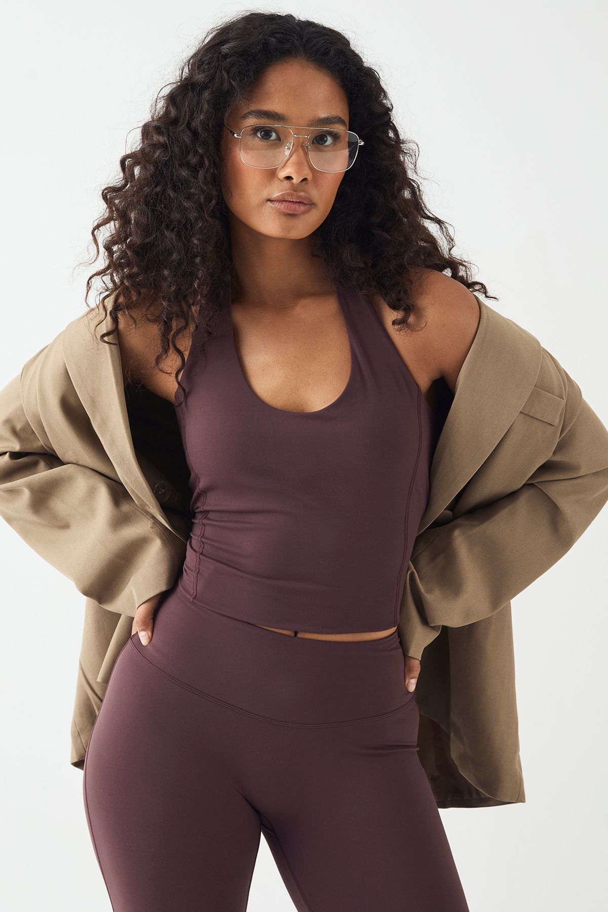 DSGN Studio DSGN Studio Sports Ultra Sculpt Detail Padded Halterneck Top Chocolate image 1