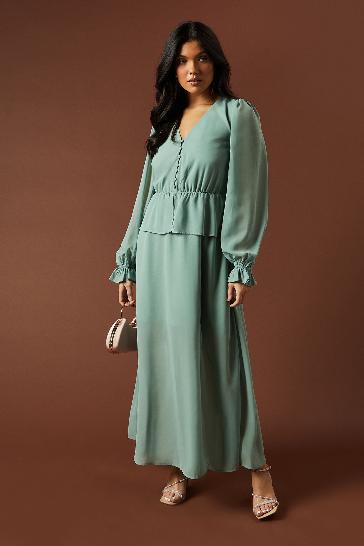 Oasis Buttoned Peplum Hem Maxi Dress Blue image 1