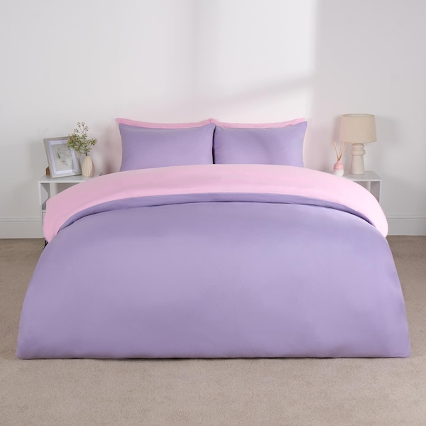OHS Plain Reversible Duvet Cover With Pillowcase Set