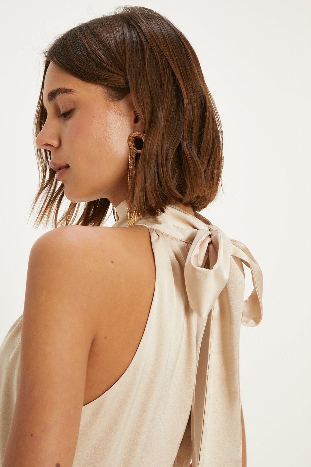 Oasis Oasis By Coast Satin Halter Neck Midi Bridesmaid Dress Champagne image 2