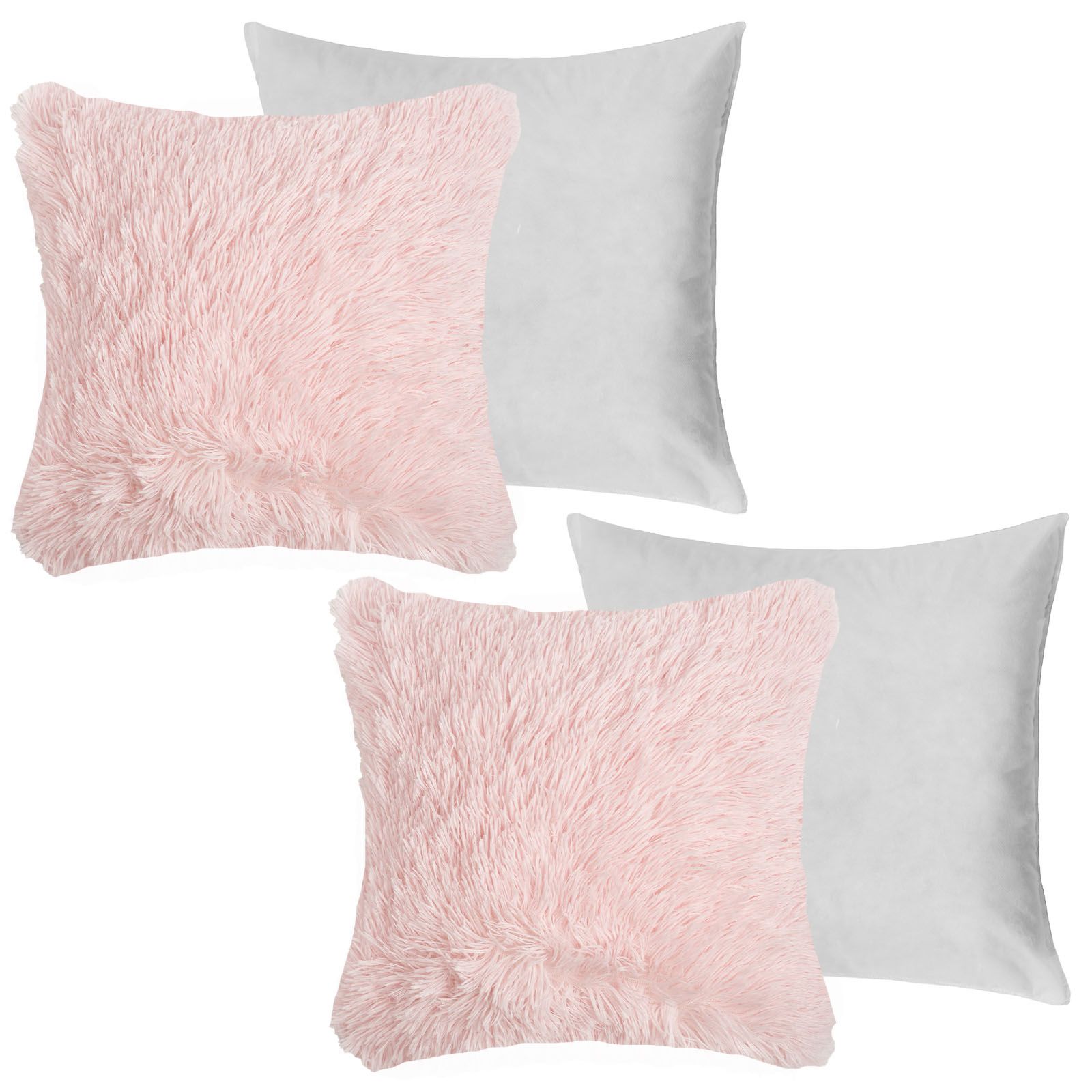 OHS Set of 2 Fluffy Shaggy Filled Cushion with Cover Square image 2