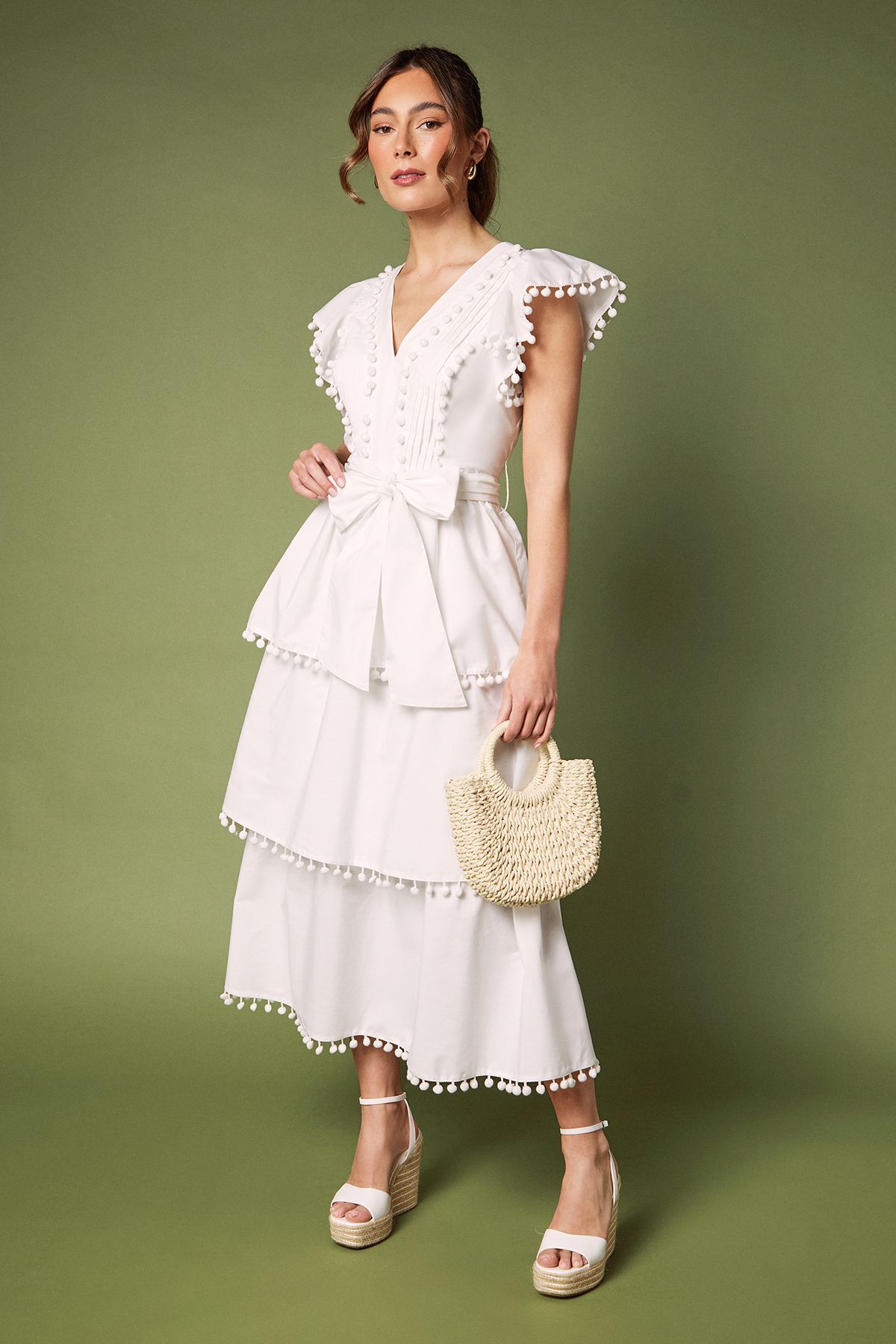 Coast Pom Pom Trim Dress White image 1