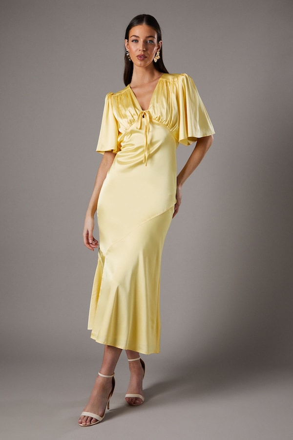 Coast Gathered Bust Tie Front Slip Dress Yellow