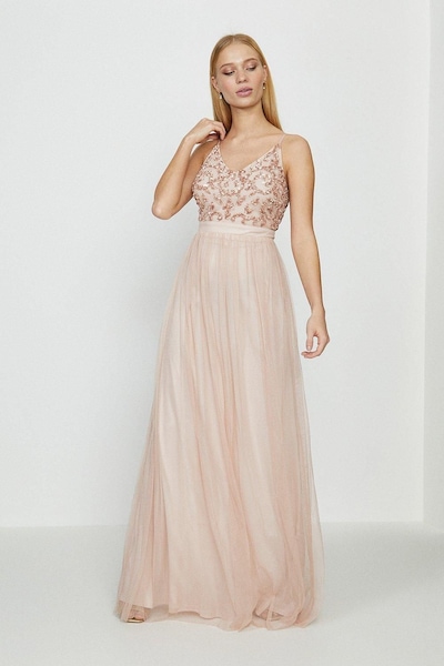 Coast Sequin Mesh Maxi Dress Blush