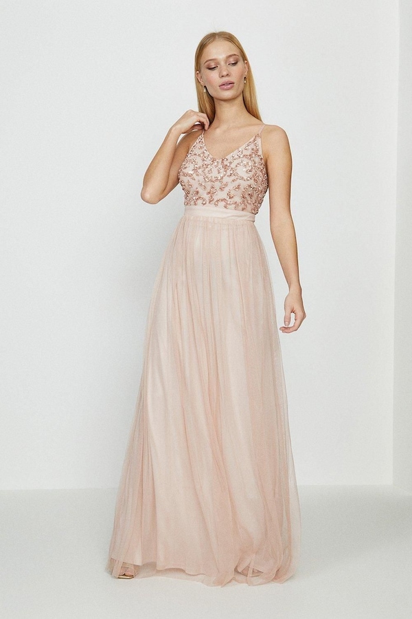 Coast Sequin Mesh Maxi Dress Blush