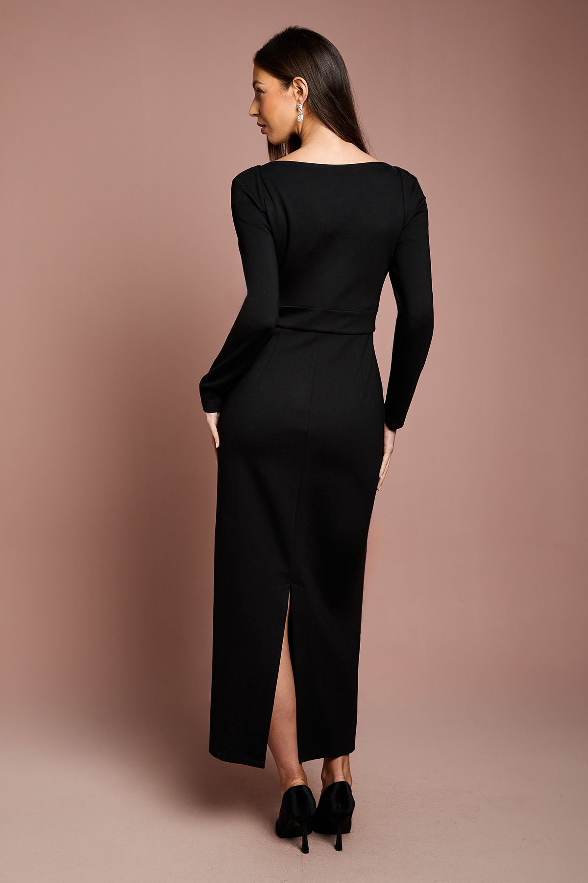 Coast Long Sleeve Corset Ponte Midi Dress Black image 3