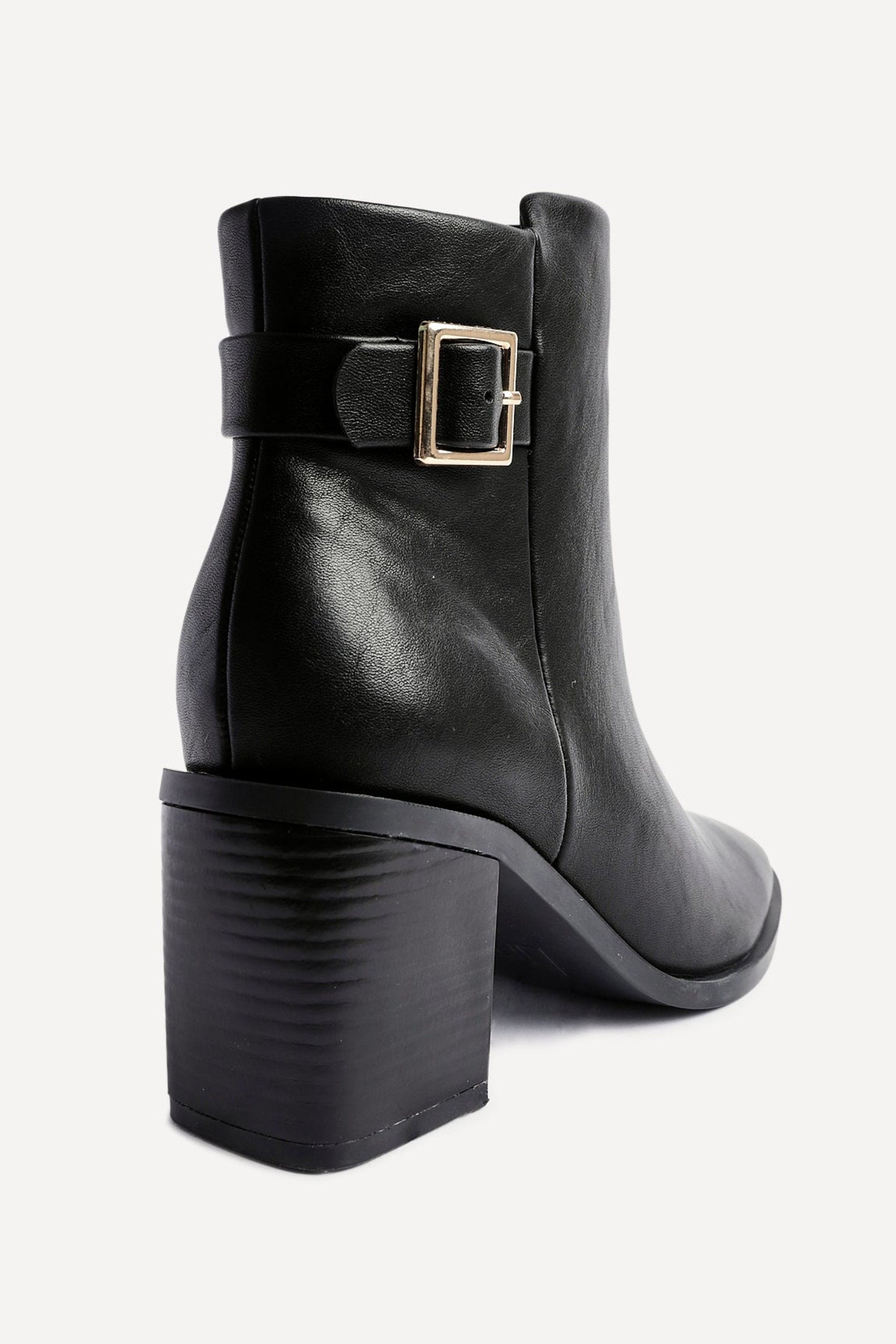 Linzi Rise Black Faux Leather Block Heeled Ankle Boot image 4