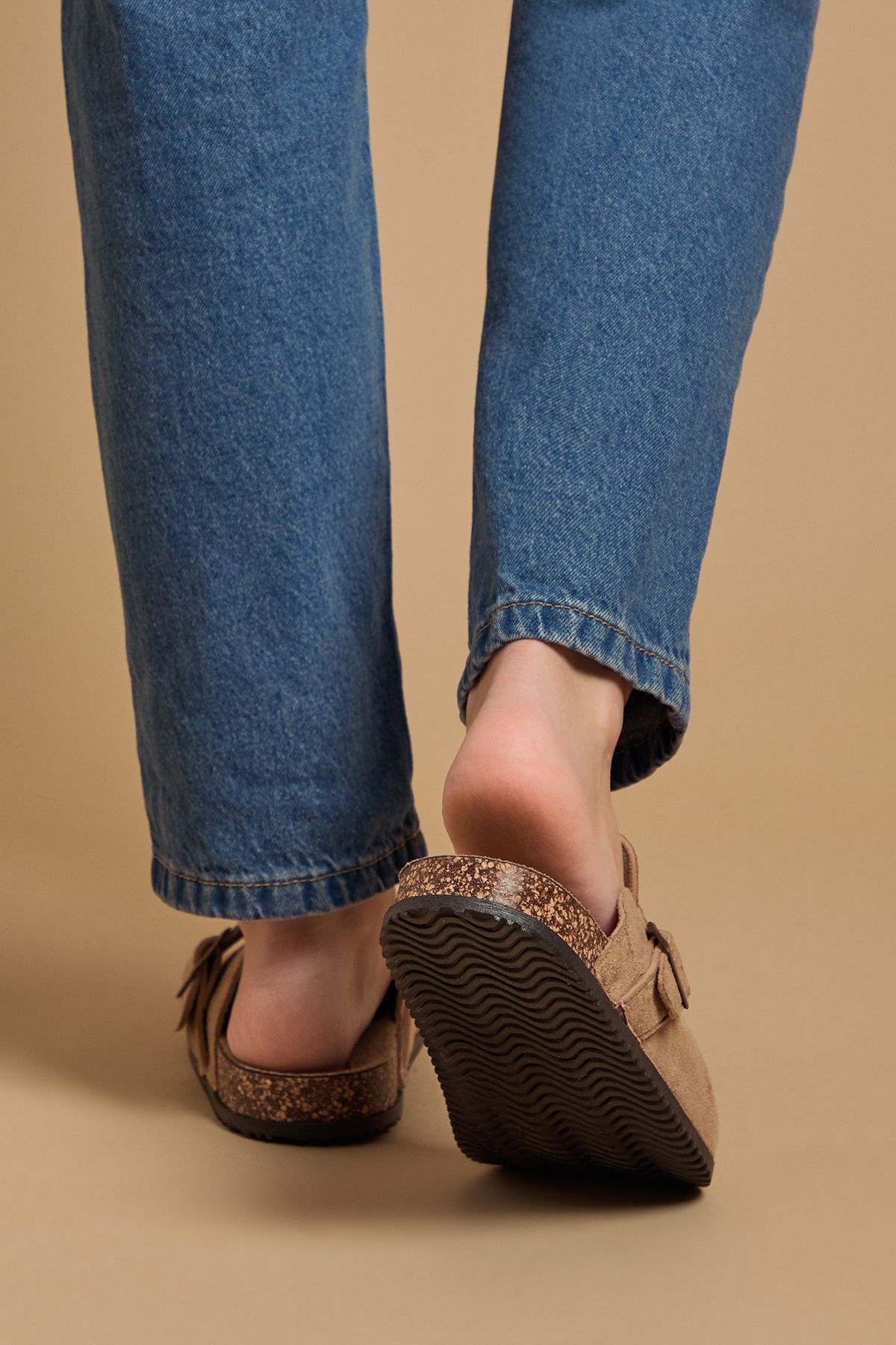 Oasis Jamie Faux Suede Closed Toe Footbed Flat Shoes Taupe image 4